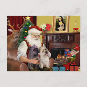 Santa at Zuhause - Cairn Terriers (zwei) Feiertagspostkarte