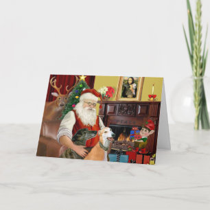 Santa at Zuhause Greyhounds (zwei) Feiertagskarte