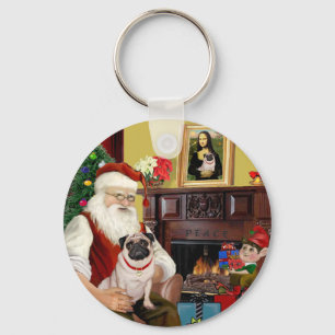 Santa at Zuhause - Mops #5 Schlüsselanhänger