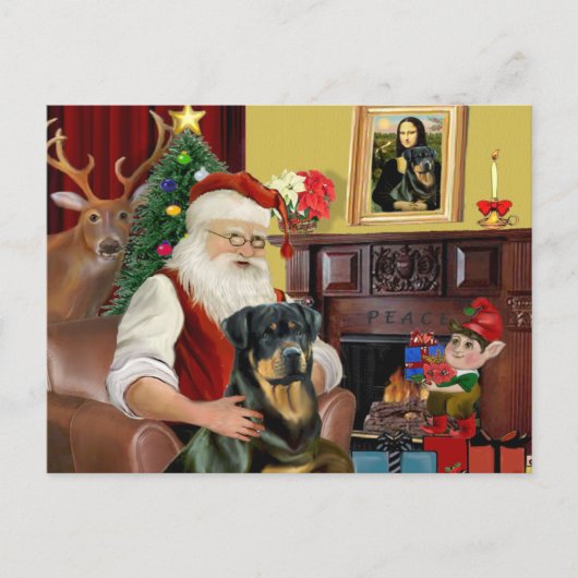 Santa at Zuhause - Rottweiler 3 Feiertagspostkarte (Vorderseite)