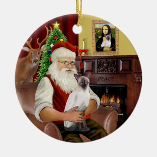Santa at Zuhause - Schokolade Point Siamese Keramikornament (Vorne)