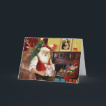 Santa at Zuhause - Welsh Corgi Pup Feiertagskarte<br><div class="desc">Santa auf Zuhause mit seinem walisischen Corgi-Jungtier,  entspannen vor dem Feuer vor der großen Nacht. (Beachten Sie Mona Lisa über dem Mantel.)</div>