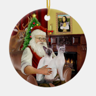 Santa at Zuhause - zwei siamesische Katzen Keramikornament