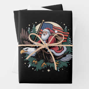 Santa auf Adler reitend USA-Flagge Weihnachten  Geschenkpapier Set