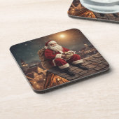 Santa auf dem Dach Getränkeuntersetzer (Linke Seite)