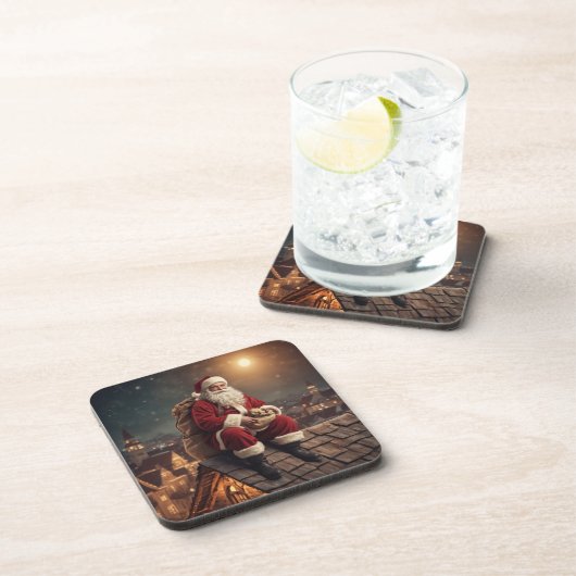 Santa auf dem Dach Getränkeuntersetzer (Rechte Seite)