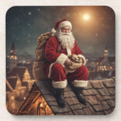 Santa auf dem Dach Getränkeuntersetzer (Vorderseite)