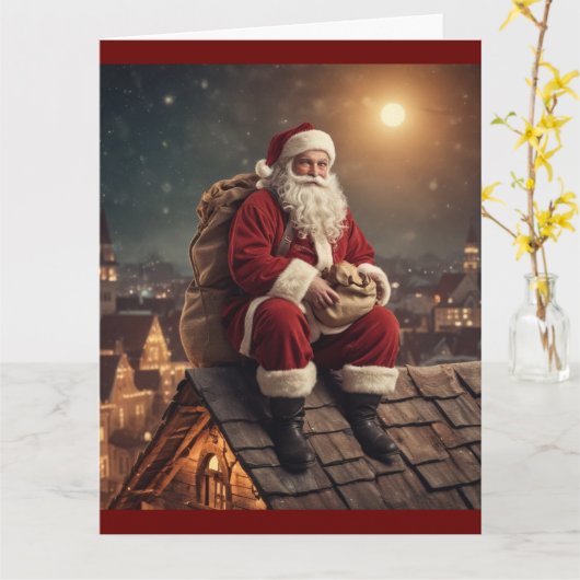 Santa auf dem Dach Karte (Gelbe Blume)