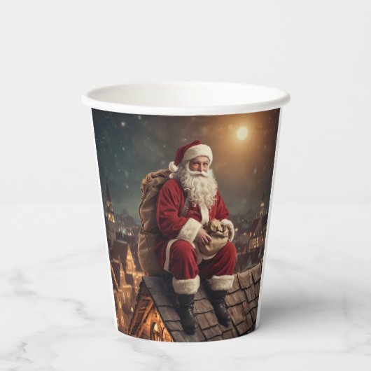 Santa auf dem Dach Pappbecher (Rückseite)