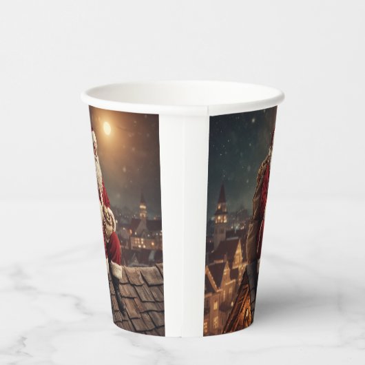 Santa auf dem Dach Pappbecher (Rechts)