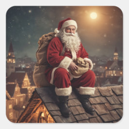 Santa auf dem Dach Quadratischer Aufkleber