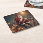 Santa auf dem Dach Rechteckiger Pappuntersetzer (angewinkelt)