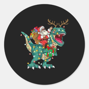 Santa auf Dinosaurier T Rex Hirsch Kinder Jungen M Runder Aufkleber