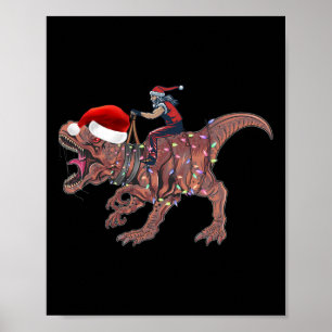 Santa auf Dinosaurier T Rex Weihnachten Jungen Män Poster