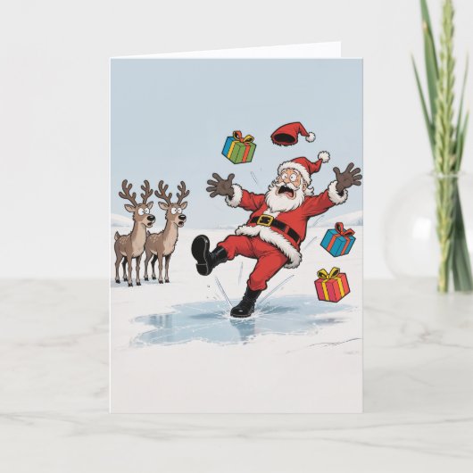 Santa auf dünnem Eis Karte (Vorderseite)