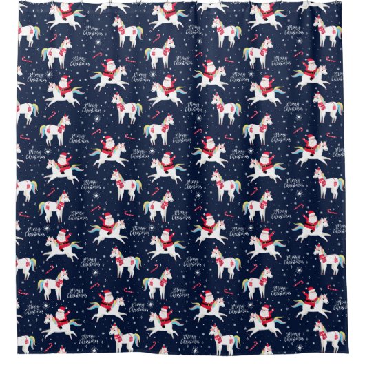 Santa auf einem Einhorn Duschvorhang (Vorderseite)