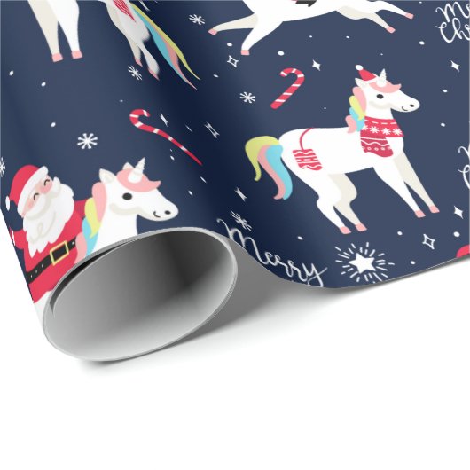 Santa auf einem Einhorn Geschenkpapier (Rolleneckpunkt)