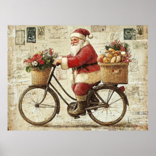 Santa auf einem Fahrrad, vintage, Poster