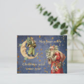 Santa auf einem Halbmond Feiertagspostkarte (Stehend Vorderseite)