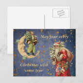 Santa auf einem Halbmond Feiertagspostkarte (Vorne/Hinten)