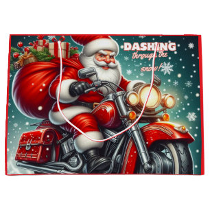 Santa auf einem Motorrad Große Geschenktüte