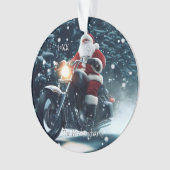 Santa auf einem Motorrad im Schnee Ornament (Vorderseite)