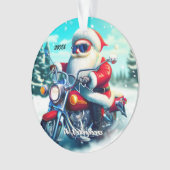 Santa auf einem Motorrad im Schnee Ornament (Vorderseite)