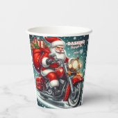 Santa auf einem Motorrad Pappbecher (Rückseite)