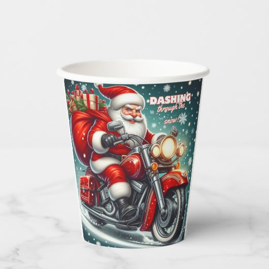 Santa auf einem Motorrad Pappbecher (Vorderseite)