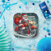 Santa auf einem Motorrad Pappteller (Party)