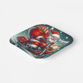 Santa auf einem Motorrad Pappteller (Gewinkelt)