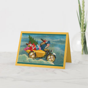 Santa auf einem Roller Feiertagskarte