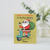 Santa auf einem Scooter mit Sonnenbrille und X-Mas Postkarte (Stehend Vorderseite)