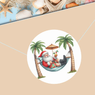 Santa auf einem tropischen Insel-Weihnachten Runder Aufkleber