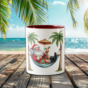 Santa auf einem tropischen Insel-Weihnachten Zweifarbige Tasse