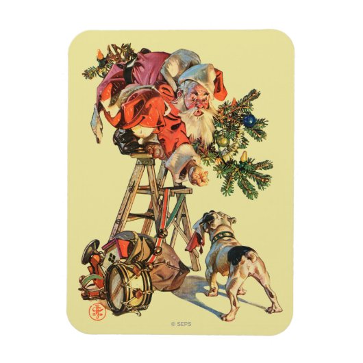Santa auf einer Leiter Magnet (Vertikal)