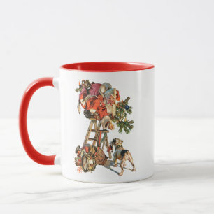 Santa auf einer Leiter Tasse