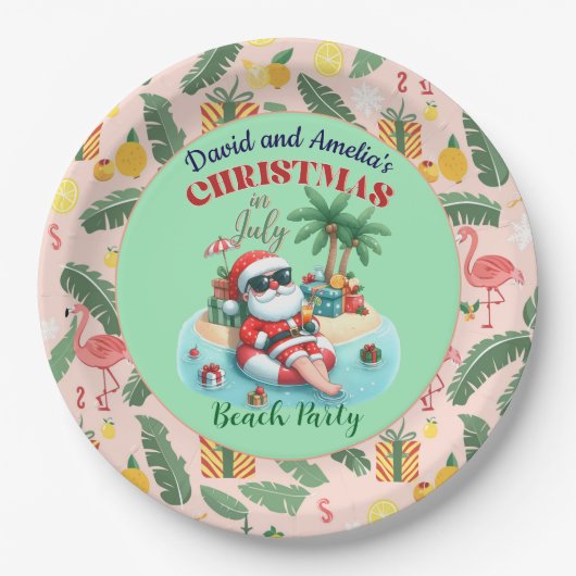 Santa auf einer tropischen Insel Weihnachten im Ju Pappteller (Vorderseite)