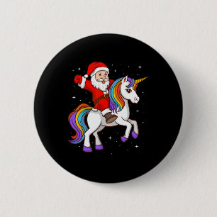 Santa auf Einhorn Mystisches Tier Xmas Magisch  Button