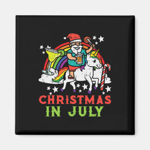 Santa auf Einhorn Regenbogen Weihnachten im Juli L Magnet