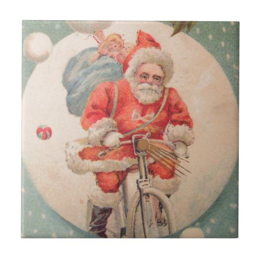 Santa auf Fahrrad Fliese (Vorderseite)
