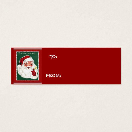 Santa auf grünem Hintergrund mit roten Geschenkanh (Vorderseite)