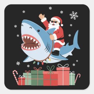 Santa auf Hai reitend Weihnachten Pyjama Süßer Oze Quadratischer Aufkleber