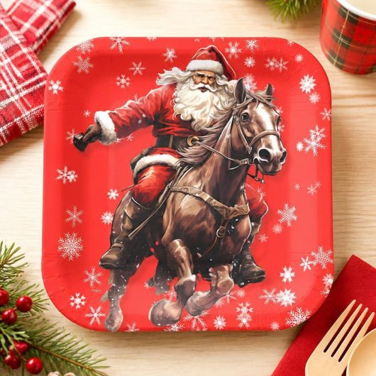 Santa auf Pferd Weihnachtsplatten Pappteller