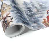 Santa auf Schlitten in schneebedeckten Wäldern Geschenkpapier (Rolleneckpunkt)