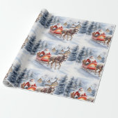 Santa auf Schlitten in schneebedeckten Wäldern Geschenkpapier (Ungerollt)