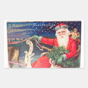 Santa auf Schlitten Thunder_Cove vintage Rechteckiger Aufkleber