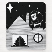 Santa auf schneebedecktem Dach Schwarz-weiß Weihna Mousepad (Vorne)