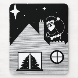 Santa auf schneebedecktem Dach Schwarz-weiß Weihna Mousepad
