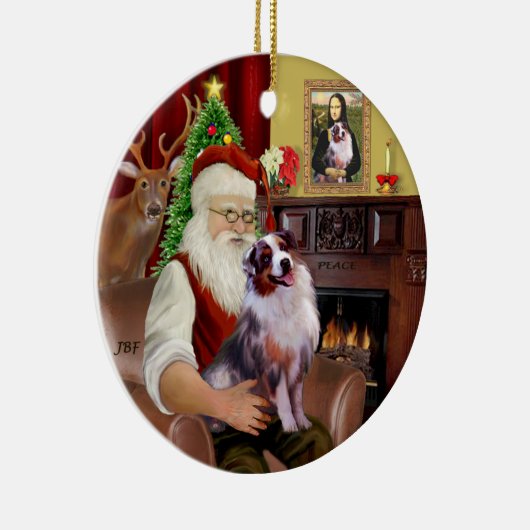 Santa - Aussie Shepherd 1 Keramik Ornament (Rechts)